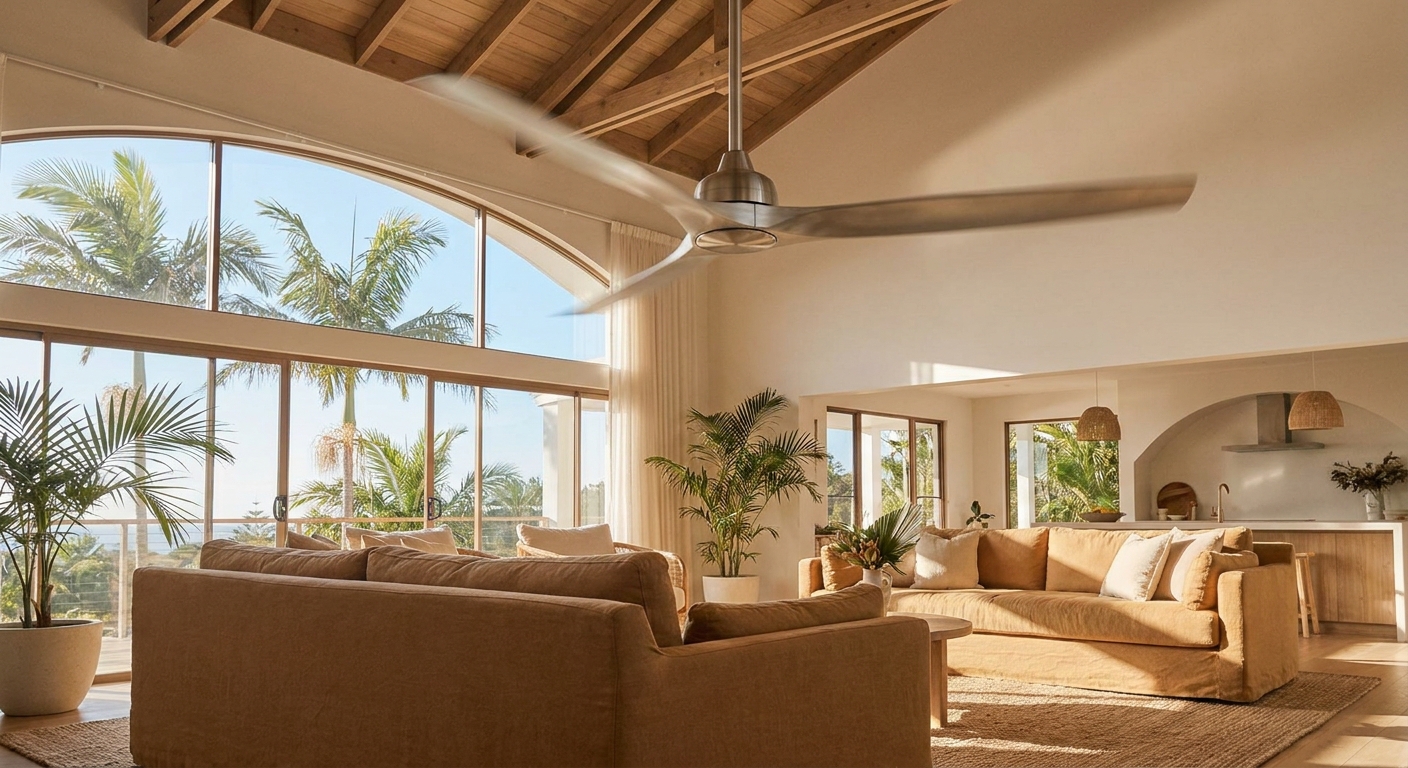 Ceiling fan installed in a Tampa Bay living room to help beat Florida heat