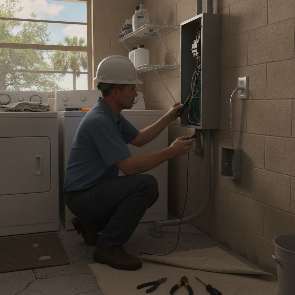 Built-in dishwasher under a Tampa kitchen counter beside a GFCI outlet