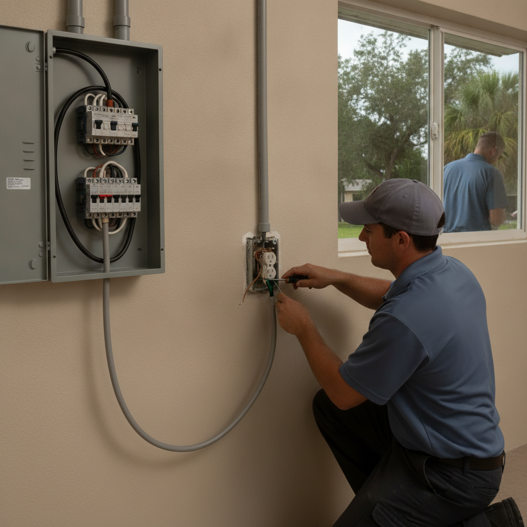 Two-slot wall receptacle on a plaster wall in a Tampa Bay home