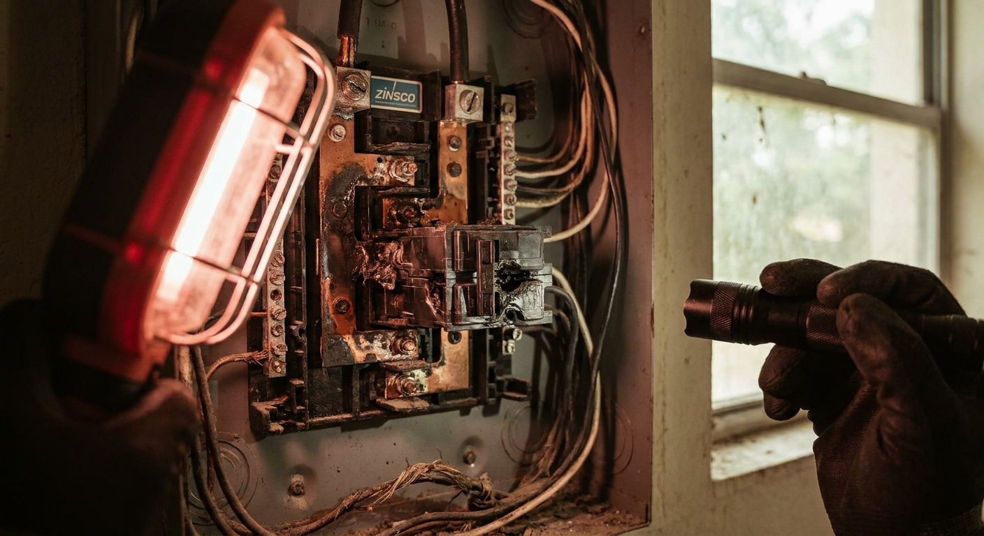 Zinsco electrical panel with failing breakers in a Tampa Bay home