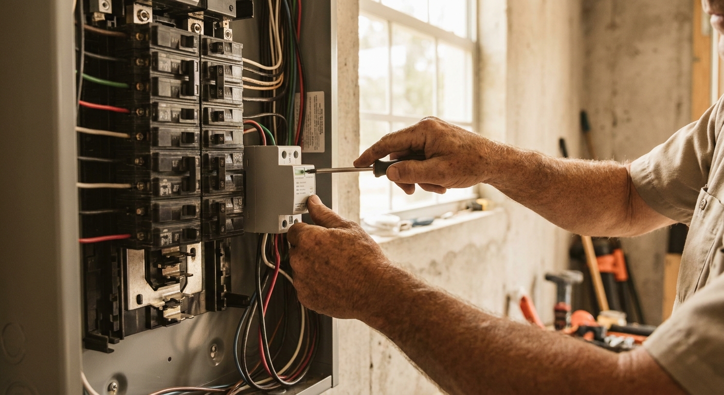 Whole-house surge protective device installed inside a Tampa Bay electrical panel
